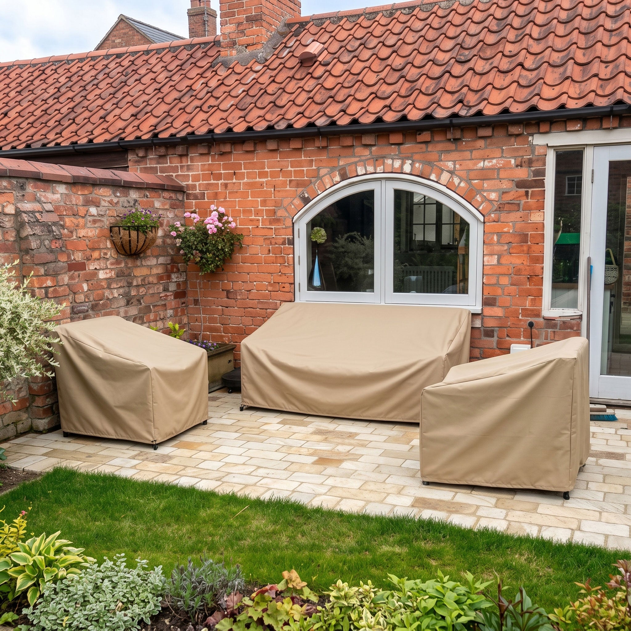 A customer's outdoor furniture set fitted with made-to-measure Kuvr covers